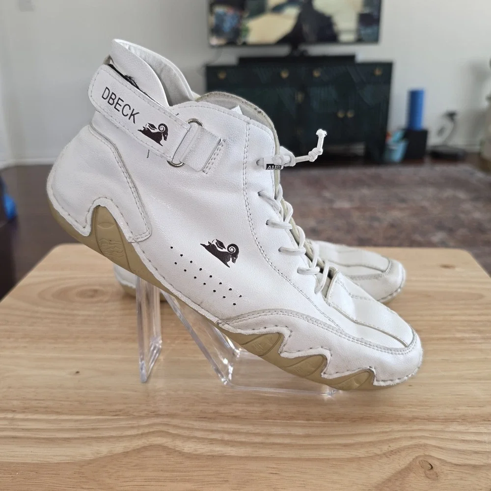 Dbeck White Boxing Wrestling Shoes Men's 40  Leather Chukka Boots Soft 7.5 US